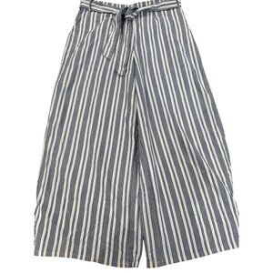 1. State Womens Striped Wide-Leg Culottes Pants With Tie Belt XL Blue & White